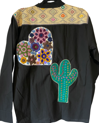 Embroidered heart Utility Shirt or Shacket (Blk)