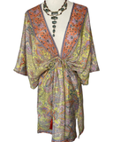 Silk kimono short  dress or tunic (Olive)