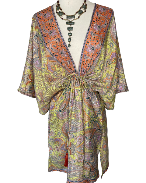 Silk kimono short  dress or tunic (Olive)
