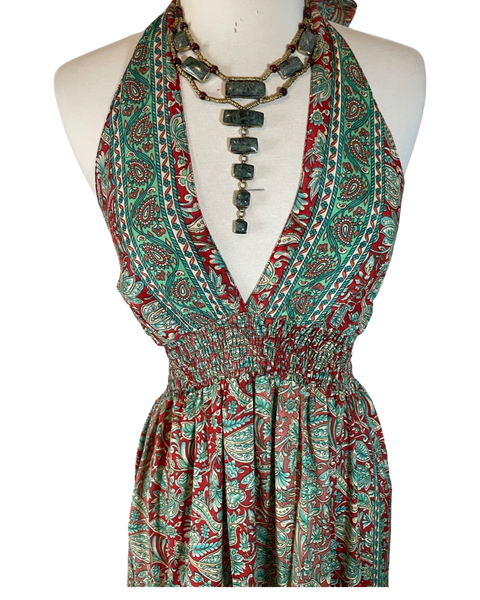 Halter Maxi Silk Dress (brick red)