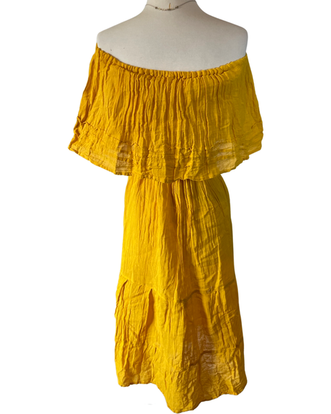 Cotton Gauze off the shoulder dress (Mustard)