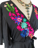 Cactus - Succulent embroidered Midi Wrap dress