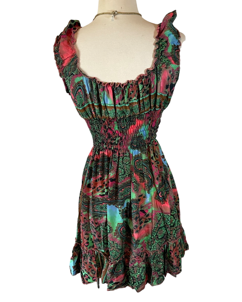 Short boho silk dress (green)