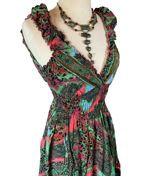 Short boho silk dress (green)