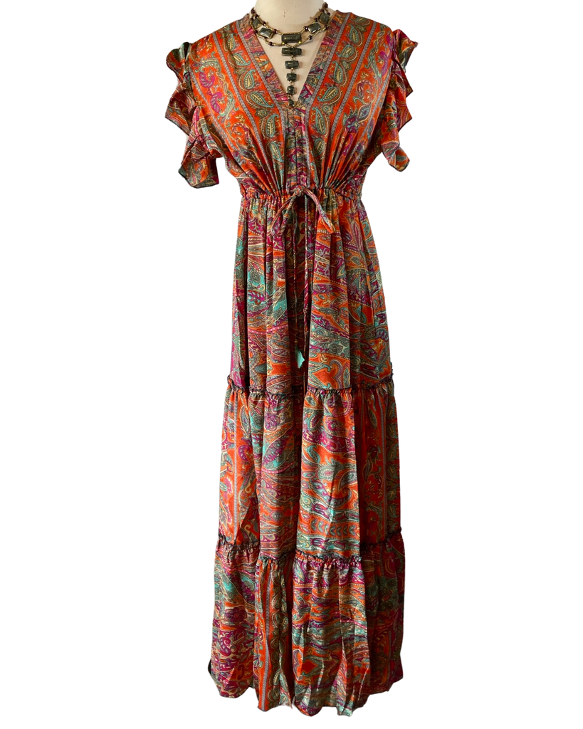 Tiered Bohemian Maxi Dress with drawstring waist (Multi-color) | pinkandsilverfashion Tiered Bohemian Maxi Dress with drawstring waist (Multi-color) | pinkandsilverfashion