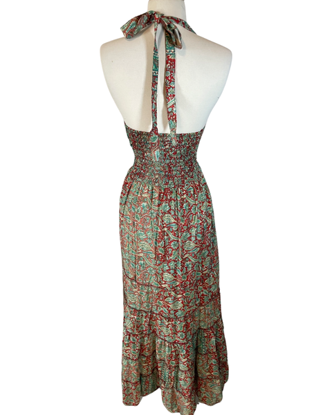 Halter Maxi Silk Dress (brick red)