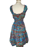 Short boho silk tiered dress (Blue)