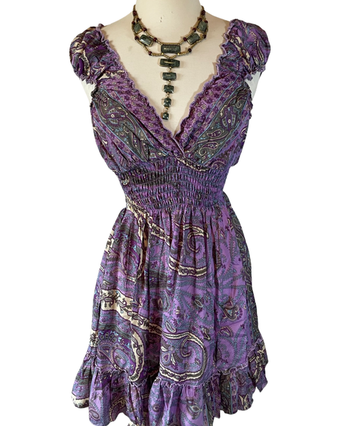 Short boho silk dress (purple)