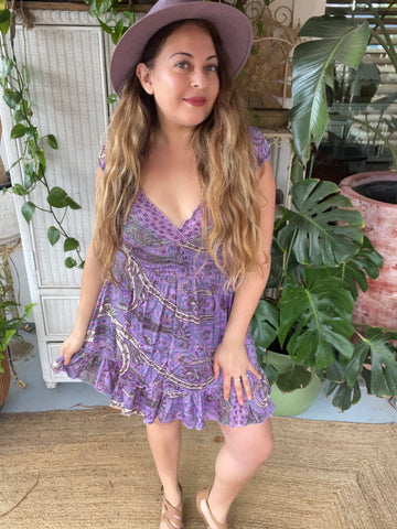 Short boho silk dress (purple)
