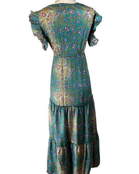 Tiered Bohemian Maxi Dress with drawstring waist (Ombré blue)