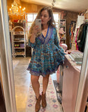 Silk Babydoll dress (Blue & Rust)