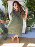 Embroidered Shift Midi dress (Olive)