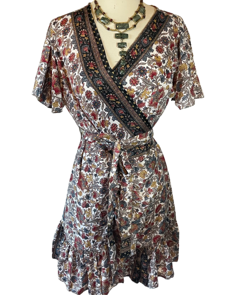 Silk Short Kimono Wrap dress (Ivory)
