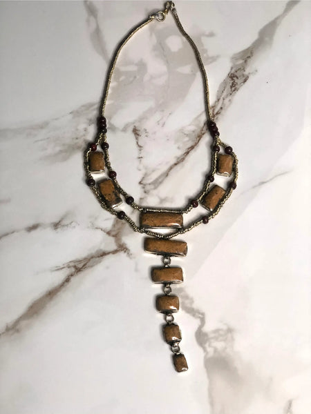 Light brown Jasper Tier Drop Vintage Necklace
