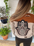 Hand beaded Hamsa trucker crop jacket
