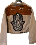 Hand beaded Hamsa trucker crop jacket