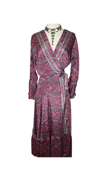 Silk adjustable wrap dress (Burgundy)