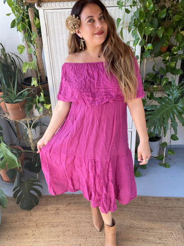 Cotton Gauze off the shoulder dress (magenta)