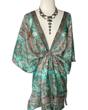 Silk kimono short  dress or tunic (Green turquoise)