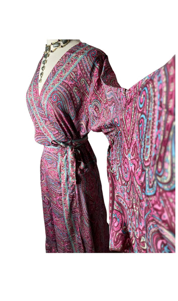Silk adjustable wrap dress (Burgundy)