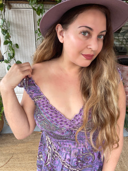Short boho silk dress (purple)
