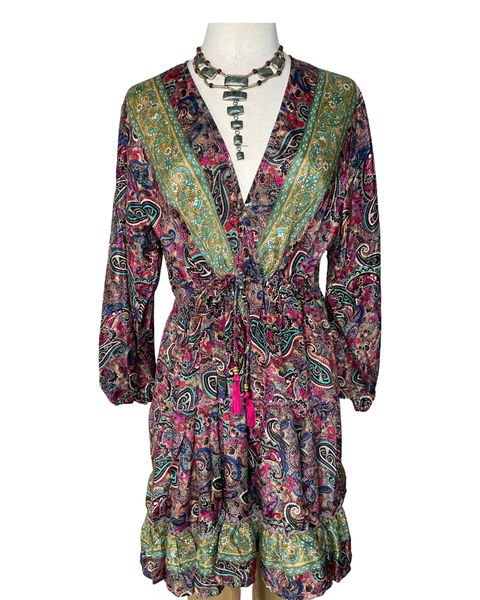 Silk Babydoll dress (Pink & Olive)