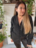 Embroidered heart Utility Shirt or Shacket (Black)