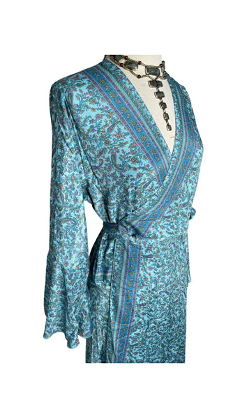 Silk adjustable wrap dress (blue)