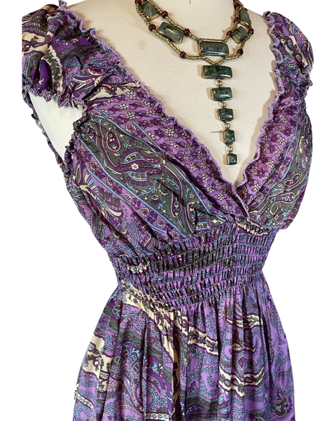 Short boho silk dress (purple)