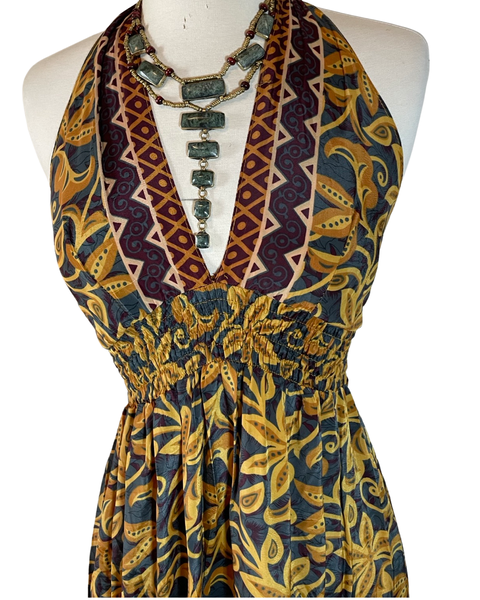 Halter Maxi Silk Dress (gold)