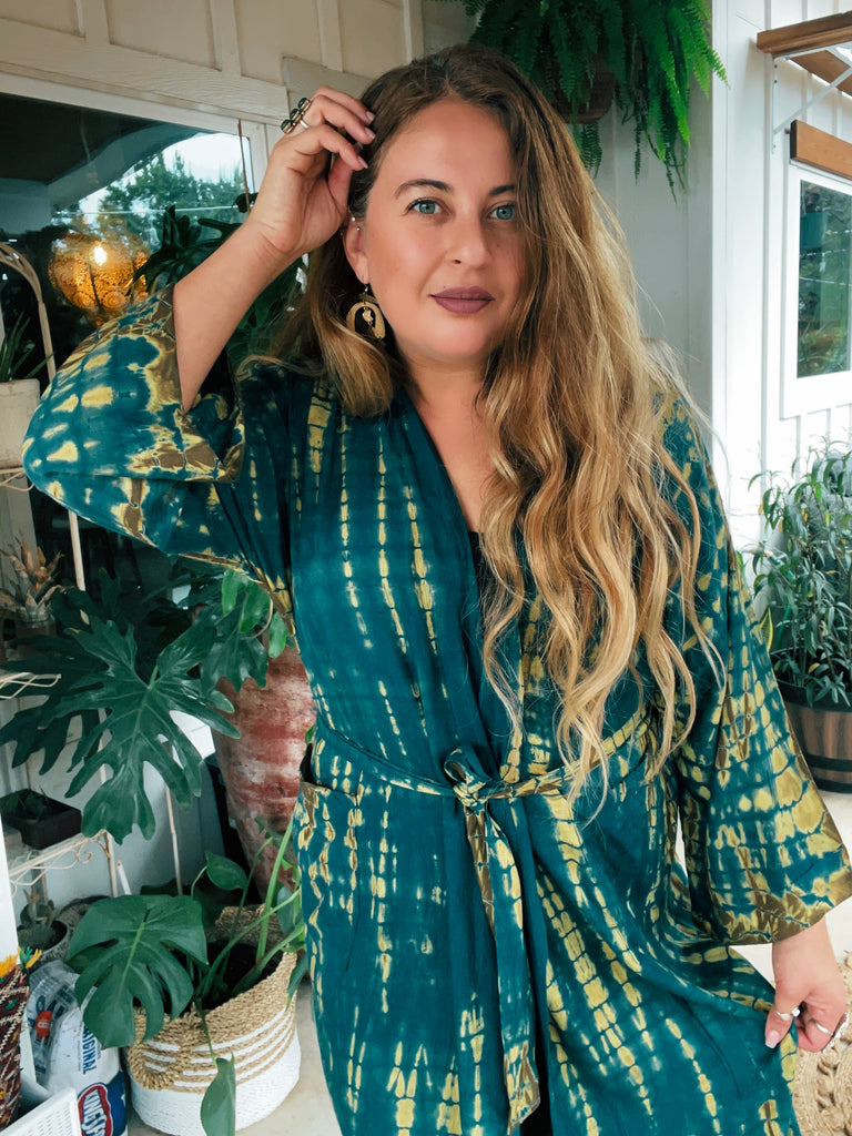 Handcrafted Tie Dye Kimono or Robe Blue brown