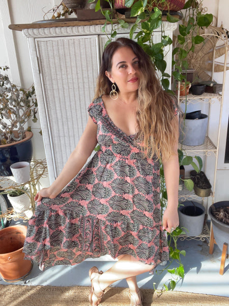 High and low Silk dress (pink and black)