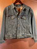 Denim jacket with added hand beaded blue cow skull on African Mud cloth