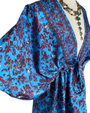 Silk kimono short  dress or tunic (Blue/Red)