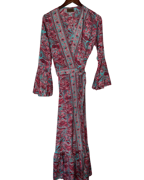 Silk adjustable wrap dress (red & turquoise)