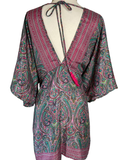 Silk kimono short  dress or tunic (Green/Pink))