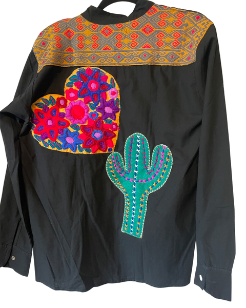 Embroidered heart Utility Shirt or Shacket (Black)